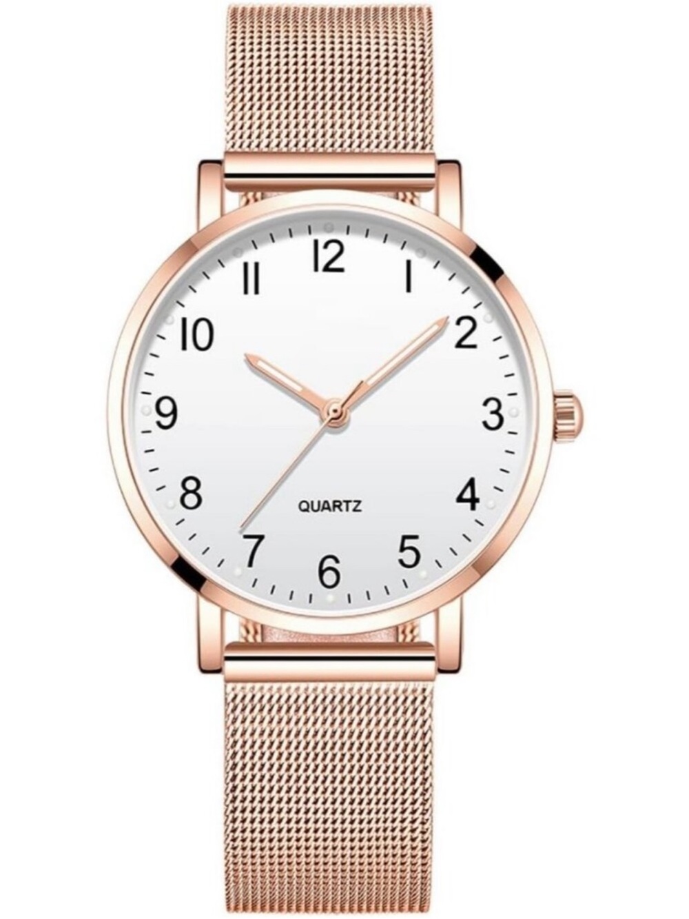 Women's Rose Gold Stylish Quartz Pointer Design Round Metal Straps Wrist Watch